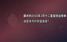 藤井树2016年3月十二星座财运排行榜：谁是本月财富赢家？